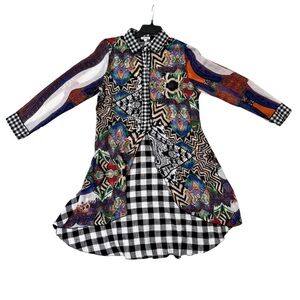 Paris Mixed Media Multicolor Abstract Long Sleeve Patterned HiLo Shirt Dress EUC